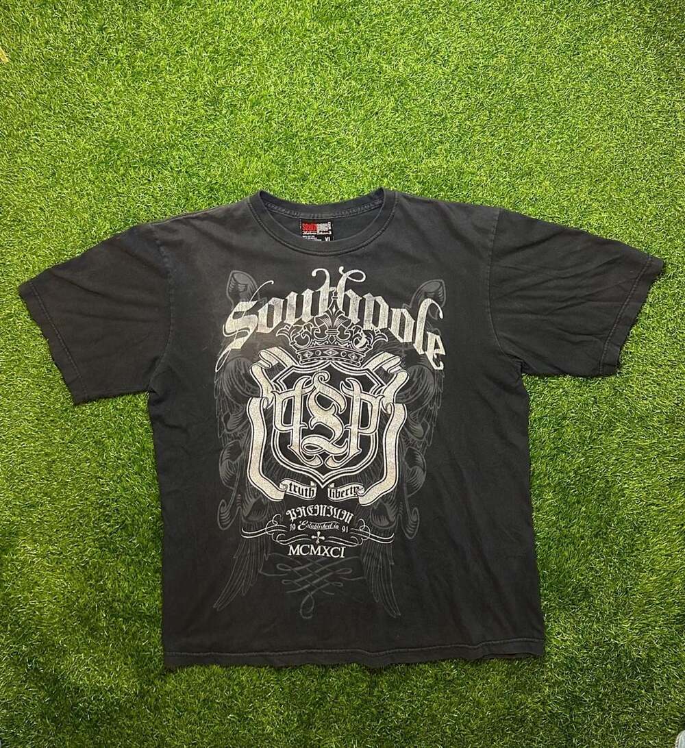 Y2K 2000s Southpole Graphic Print T-Shirt Size XL Black Cotton